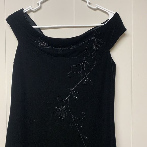 Crimson by Lawrence Kurtz Evening Dress Women's Size 10 Black Velour Beaded - Picture 2 of 10